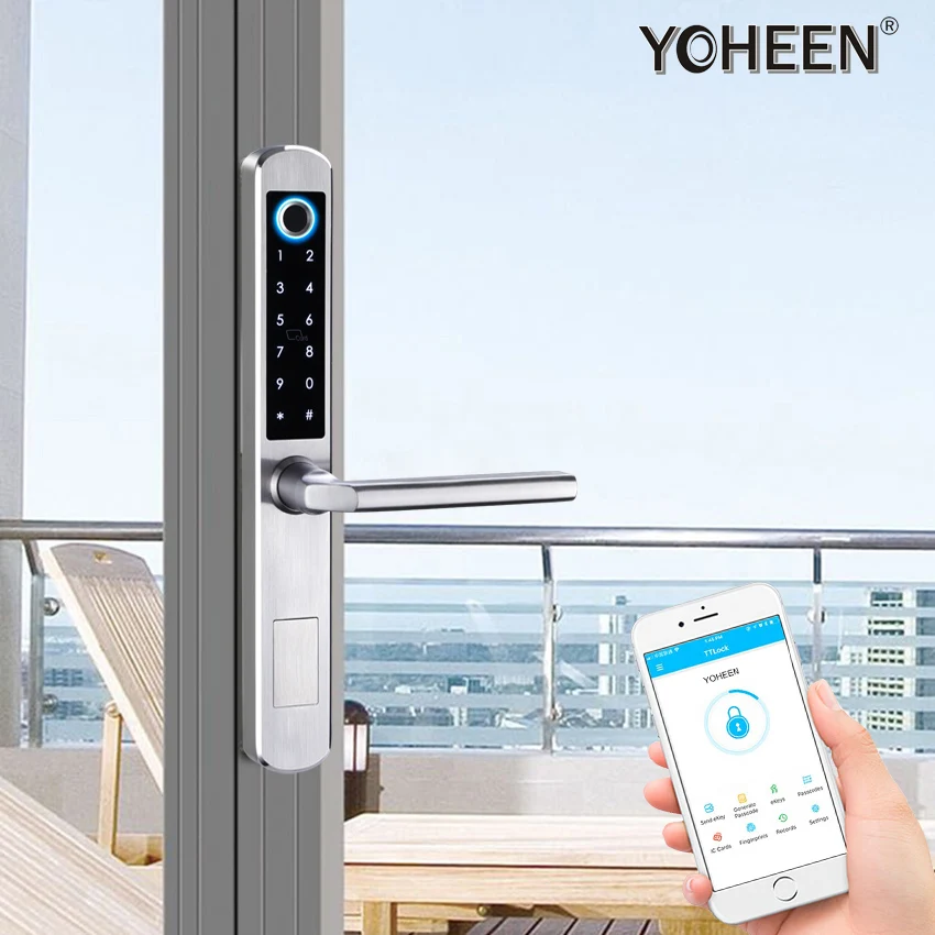 Slim Type Outdoor Fingerprint Door Lock Mortise Smart Biometric Locks With Ttlock APP Ble Wifi European Stainless Steel Cloud