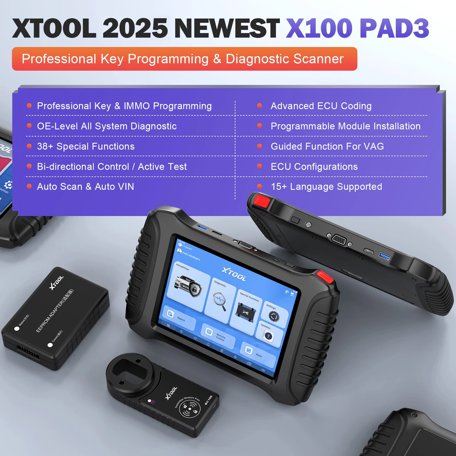  X100 PAD3 Auto Key Programmer OBD2 Immobilizer With KC100 ALL System Diagnostic Tools Active Test Better Than X300 Pro4