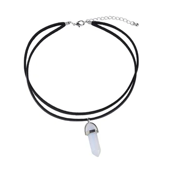 Artilady boho Healing Crystal and Rose Quartz Gemstone Black Leather cord Wrap Dainty Choker necklace