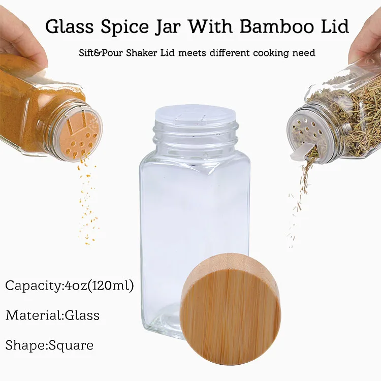 4 Oz Glass Spice Jars Square With Bamboo Wooden Lids Set Of 24 Buy Glass Spice Jar With Bamboo 7320