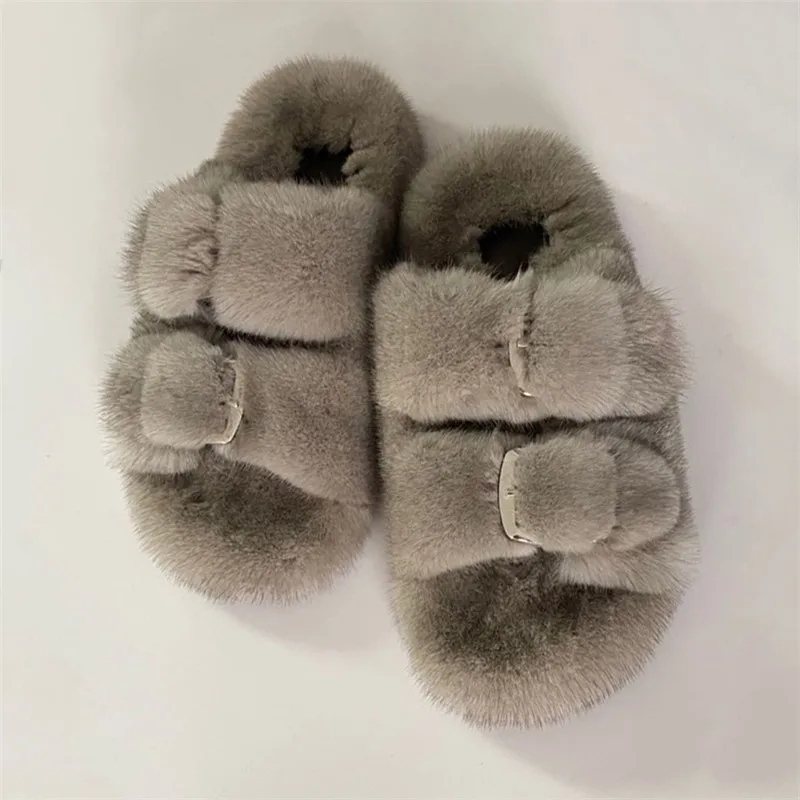 Silver Mink Fur Slippers. made of 100% Real Fur.