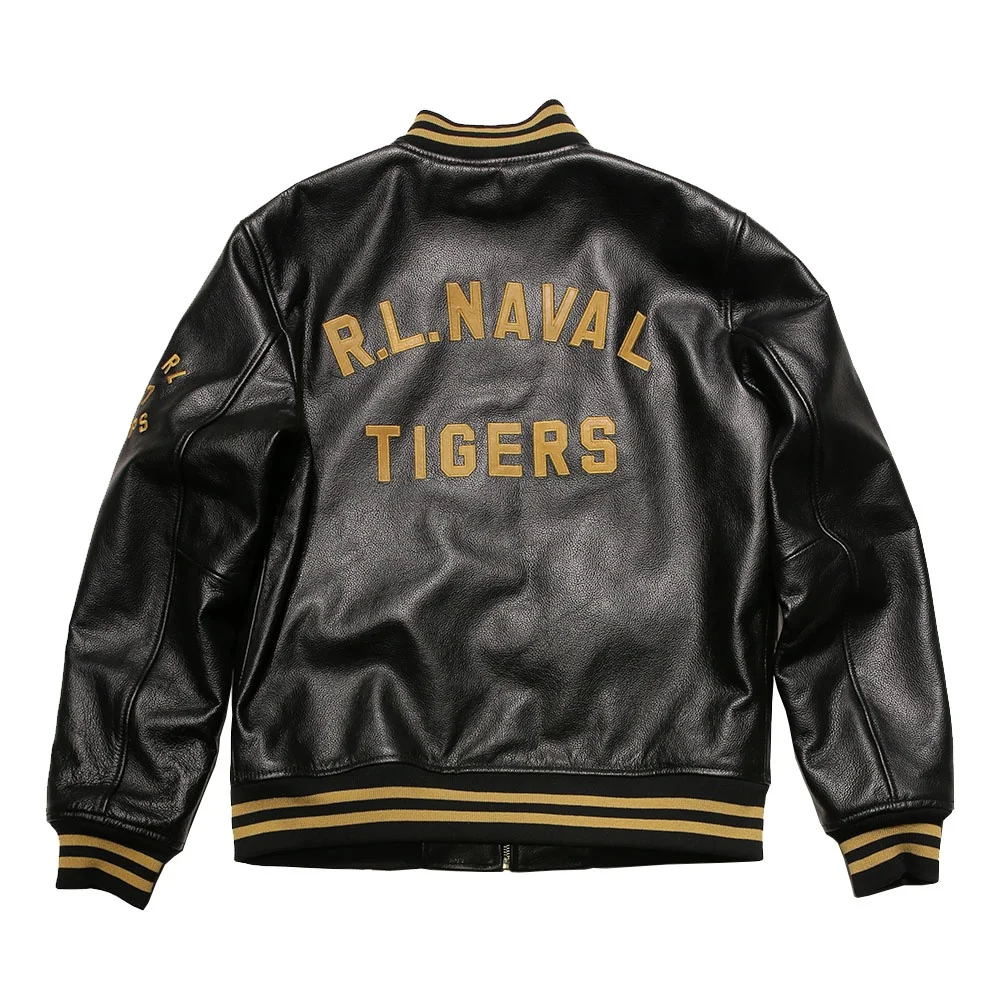 Baseball Uniform Casual Real Leather Coats Embroidered Tiger Cowhide Genuine Leather Jacket Men Clothing