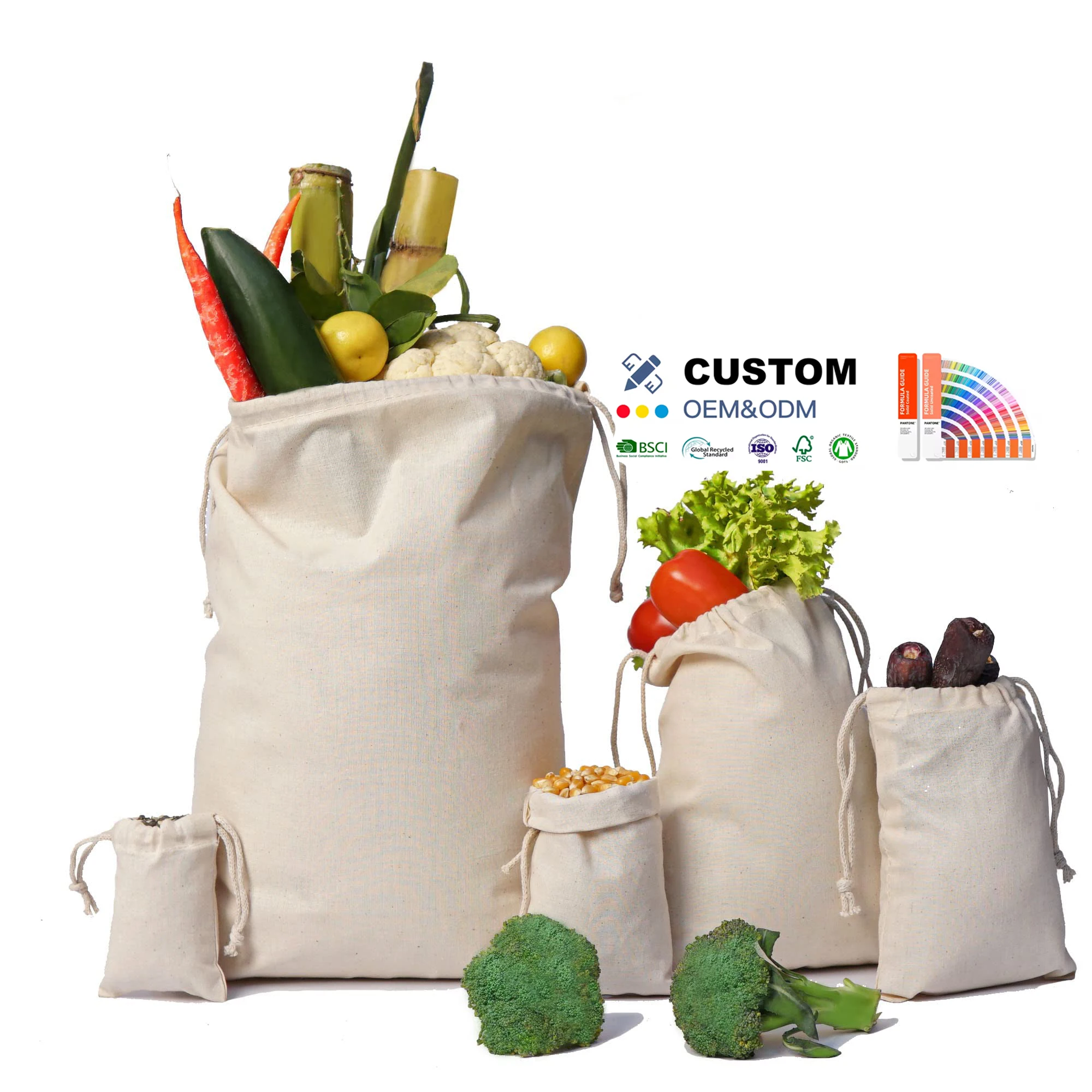 Personalized Premium Recycl Fabric Muslin Drawstr Drawstring Bag Cotton Canvas Packaging Custom logo