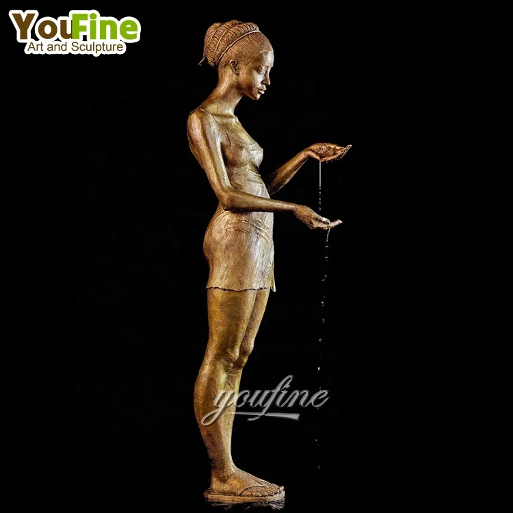 Современное наружное украшение для парка бронзовая голая женская статуя водяного фонтана продажи