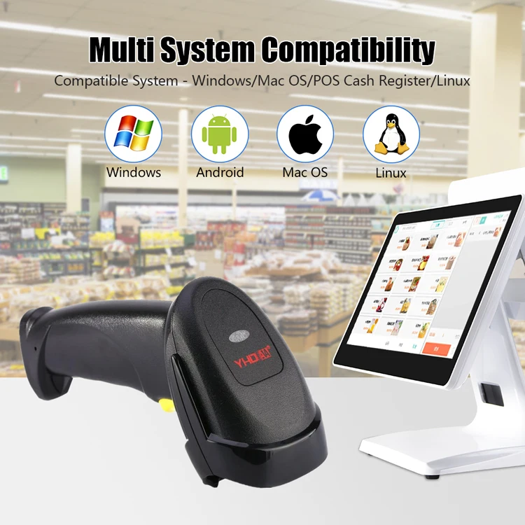YHDAA Fast Scanning 3 in 1 Wireless Bluetooth 2D CMOS Barcode Reader Handheld Qr Code Scanner for Supermarket