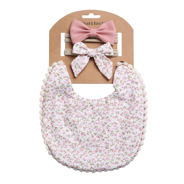 New Product Adjustable Baby Bib Cotton Bow Set Baby Plaid Printed Bib Drool Towel