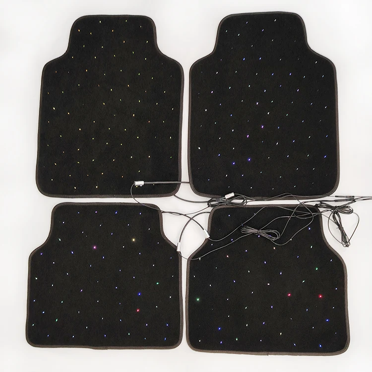 Starlight, tappetini per auto con illuminazione a LED, per tutte le condizioni atmosferiche, con luce a stella, colore nero, con controllo tramite app, per tutte le auto (cavo USB
