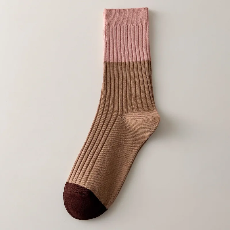 Wholesale High-quality Striped Color Women's Mid-calf Cotton Socks_voghion.com