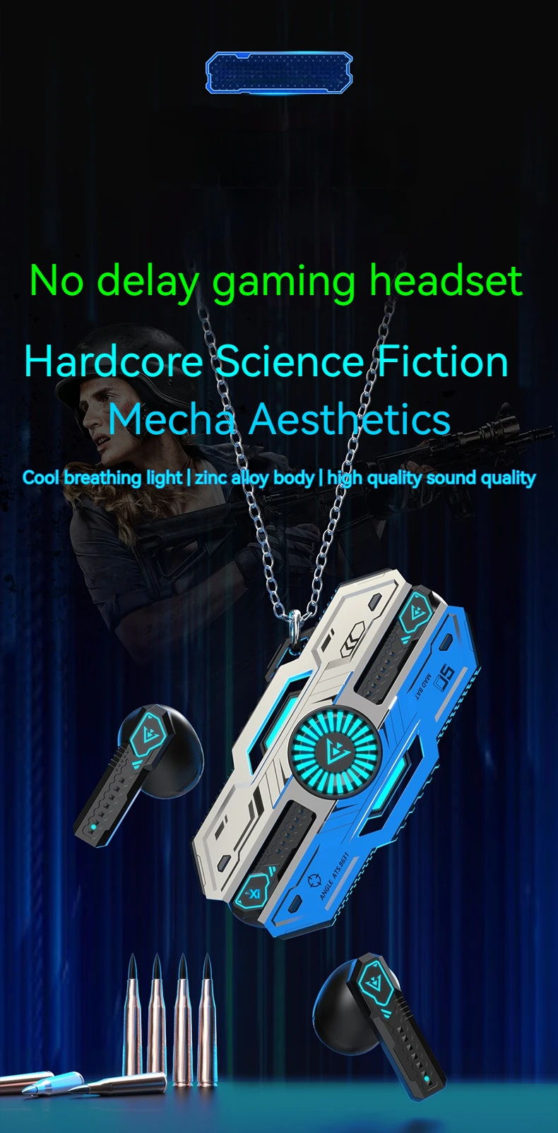 X37 Sci-Fi Earphone Lag-Free TWS Gaming Earbuds with Colorful Breathing Lights and Two Sound Effect Modes for Game and Music