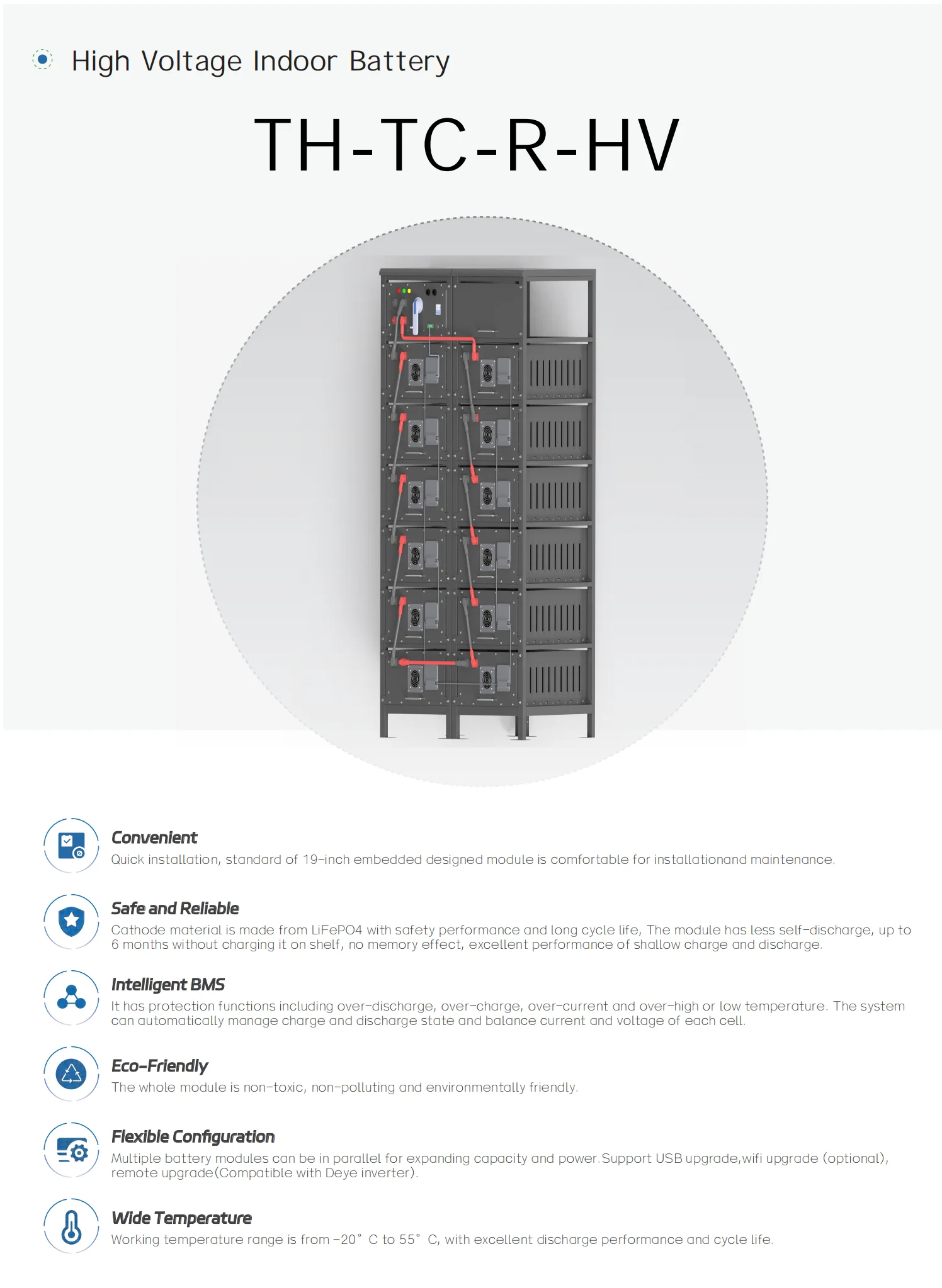 High Volt Energy Storage Stackable Lifepo4 Battery Pack up to 215KWH Server Rack Mounted RS485 CAN Communication Port