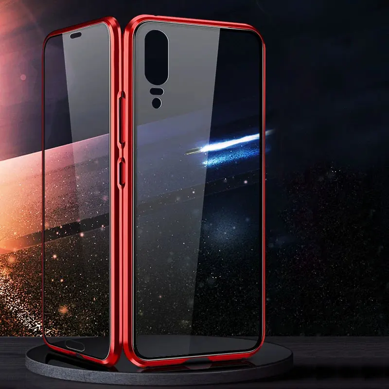 For OPPO F11 Pro Magnetic Adsorption Phone Case Metal Magnet Clear Back Cover Double Side Glass Protective Case