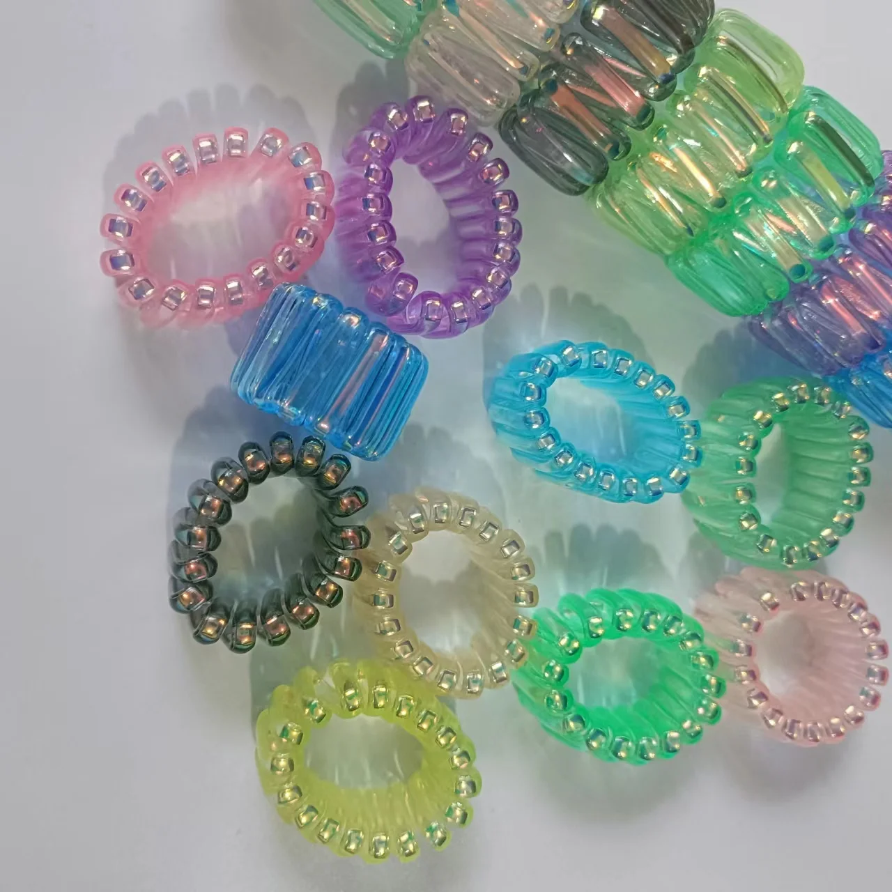 Arrival Quality Thick Wide clear Bulk Elastic Hair Holder Telephone Wire Spiraled Cable Loop Ring Rope Line Cord Band Phone
