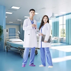 Food Industry Doctor Stylish White Women's Polyester/Cotton Woven Lab Coat Medical Scrubs Hospital Nursing Uniforms
