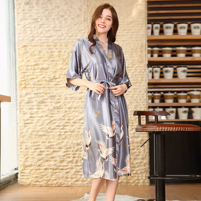 women clothing Sexy Ladies Robe Female Soild Silk Like Satin sleepwear underwear women women's sleepwear