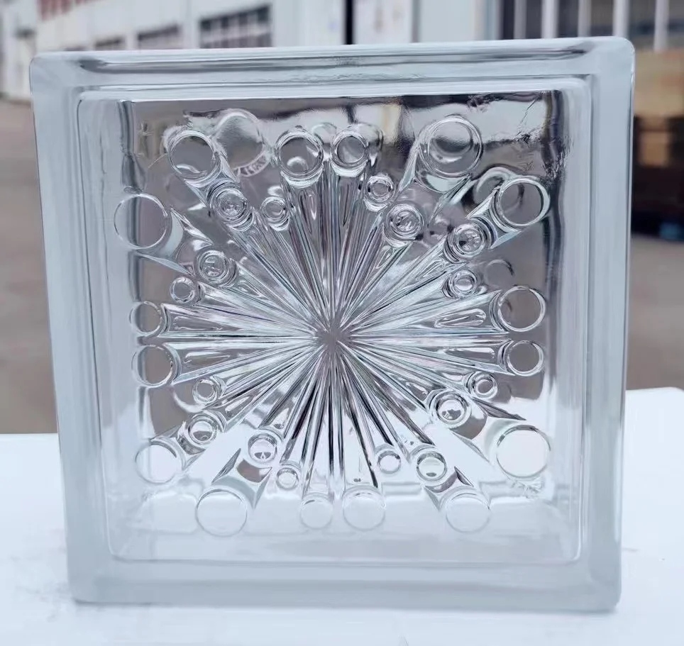 Art Deco Craft  Sea Wave Parallel Pattern Clear Hollow Glass Block Size for Window Bathroom Partition Wall Decoration