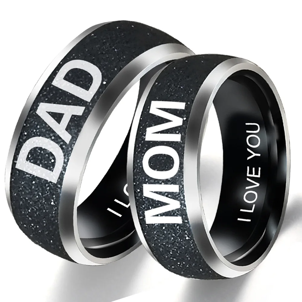 Go Party Mother's Day and Fathers Day Gift Matte Stainless Steel Jewelry Engrave Letters DAD MOM SON DAUGHTER Family Rings