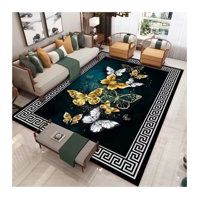 Wholesale Modern Emerald Green Crystal Velvet Bedroom Living Room Carpet Handmade Anti-Slip Polyester Mat Novelty Woven Prayer