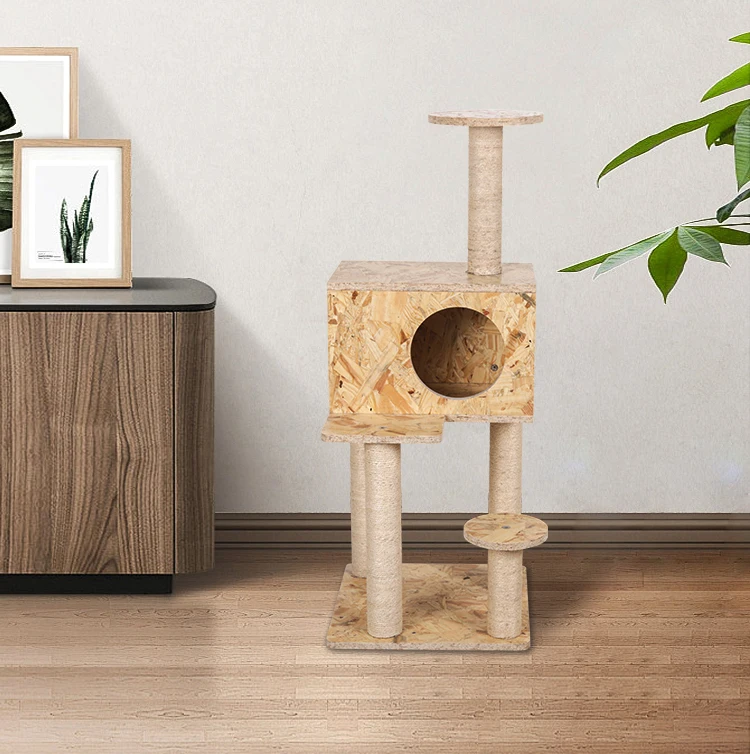 New Design Luxurious Osb Wooden Assembled Sisal Cat Tree Cat Scratching