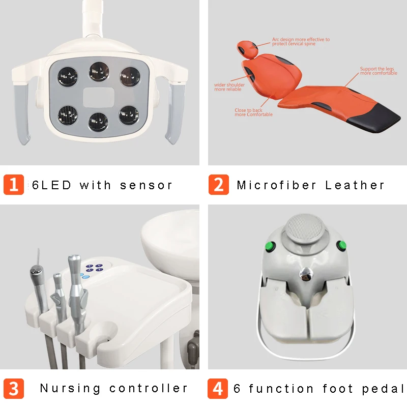 Foshan factory dental chair low price dental treatment equipment with filter multi-function foot pedal supplier