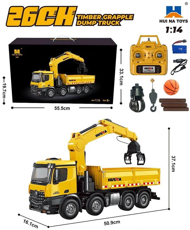 HUINA 1538 RC Dump Truck with Timber Grab - 26CH Fun!