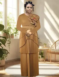 An African Casual Oversized Dress with a Solid-colored Petal Design by Miyake Featuring Pleated Details