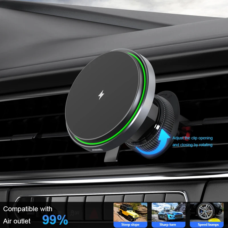 Middle Frame Circular LED Light 15w Magnetic Wireless Car Charger Aluminum Alloy New Black Mobile Phone Charging