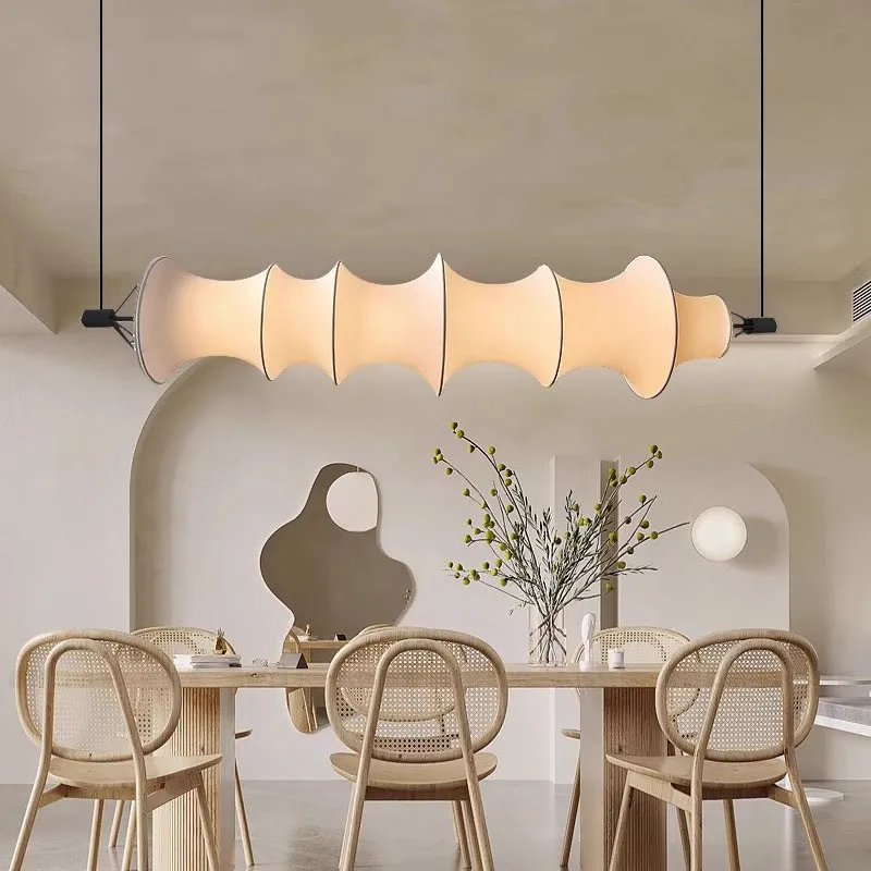 Japon Tarzı Restoran Avizesi Vintage Wabi-Sabi Bar Lambası Zhongshan İpeksi Bambo Birleşimli Yemek Masası Tasarımcı Uzun Şerit Dekoratif