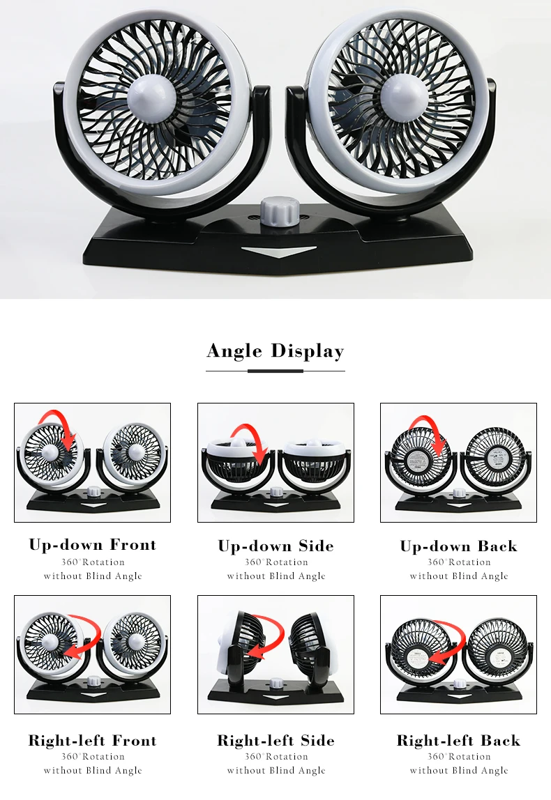 24v Twin Turbo USB Oscillating Fan for Car Truck Double Head Fragrance Car Fan 12v Cooling Wiht LED Colorful Light