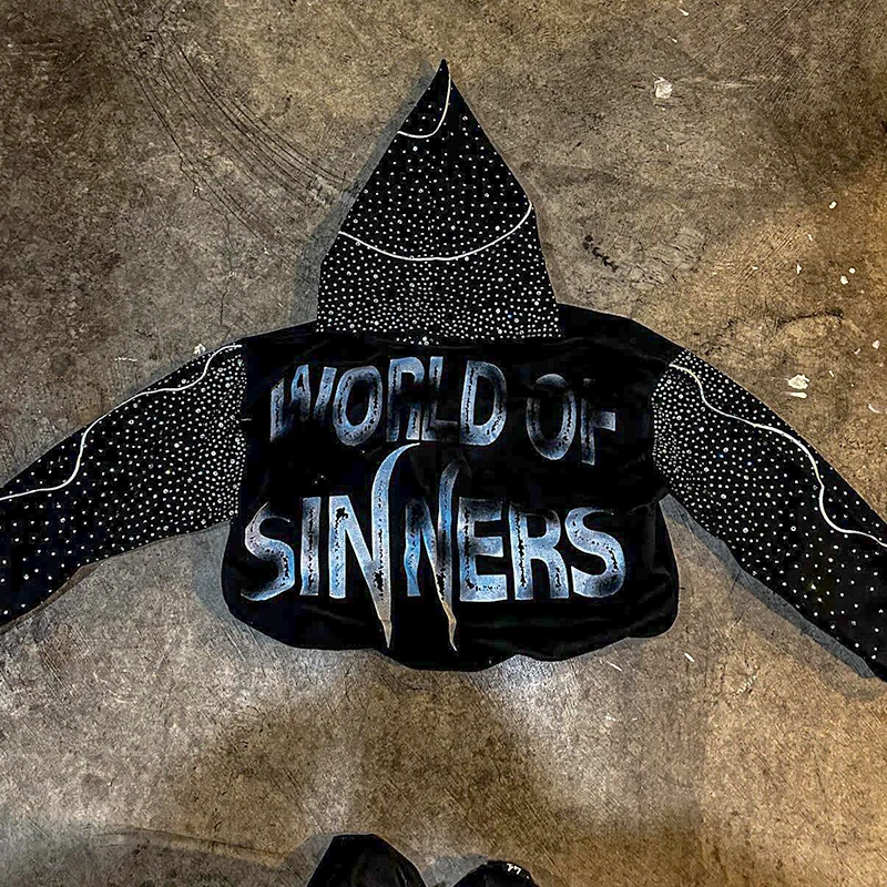 Custom All Over Rhinestone Printing Men's Hoodie with Acid Wash and Letter Graphic High Quality Streetwear Hoodie