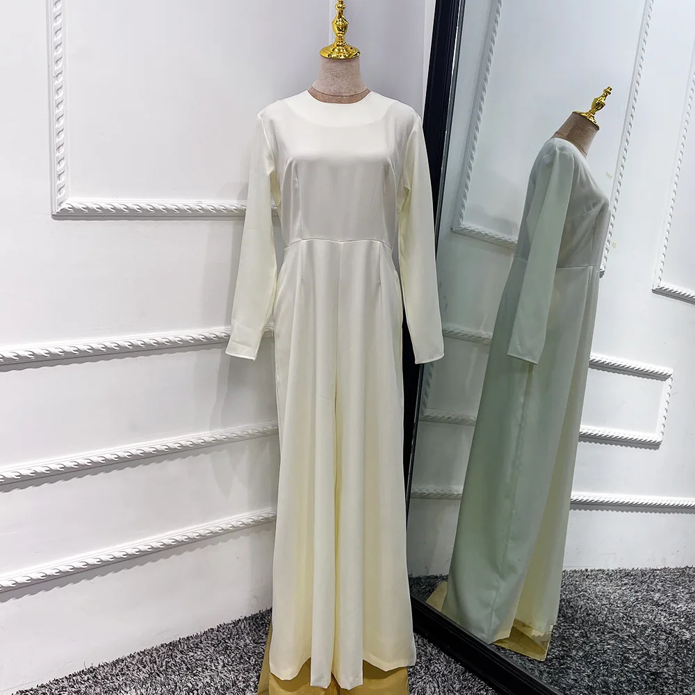 2023 New Modest Islamic Clothes Solid Color Wide Leg Pants Women Jumpsuits for Muslim Ladies