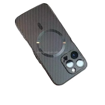 Luxury Carbon Fiber Business Type Mobile Phone Case for iPhone 16 15 14 13 12 11 Pro Max Chrome Phone Cover Lens Film Case Men