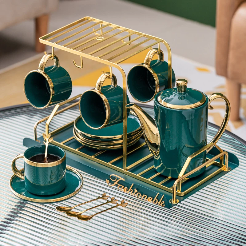 Luxury Drinkware Golden Handle Espresso Coffee Tea Ceramic Cup with Stand