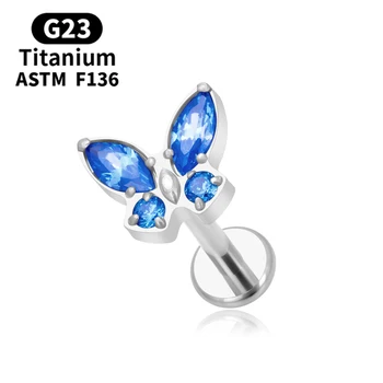 G23 Titanium 16G Piercing Butterfly Labret Lip Stud Earring Internal Thread Ear Tragus Cartilage Helix Daith Jewelry Design