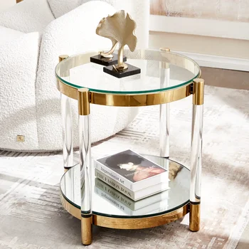 High Quality Non-Adjustable Metal Glass Top Modern round Side Table New Design for Living Room Home Furniture