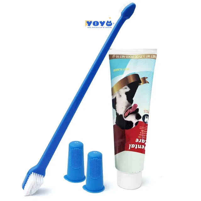 Yoyo Dog Dental Care Product Grooming Cleaning Beef Flavor Toothpaste 2 Pack Toothbrush Set Pet Soft Dog Finger Brush