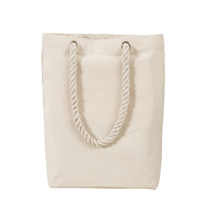 Factory Direct Sales Heat Transfer Screen Printed Canvas Bag Loop Eco-friendly Shopping Bag All Cotton Tote Bag Hemp Rope Bag