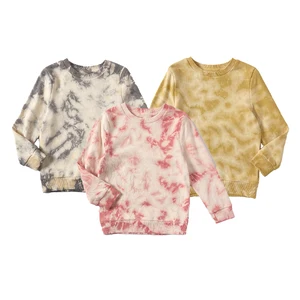 Custom Vintage Distressed Plant Dye Tie Dye French Terry Pullover Sweatshirt for Girls for Spring Season