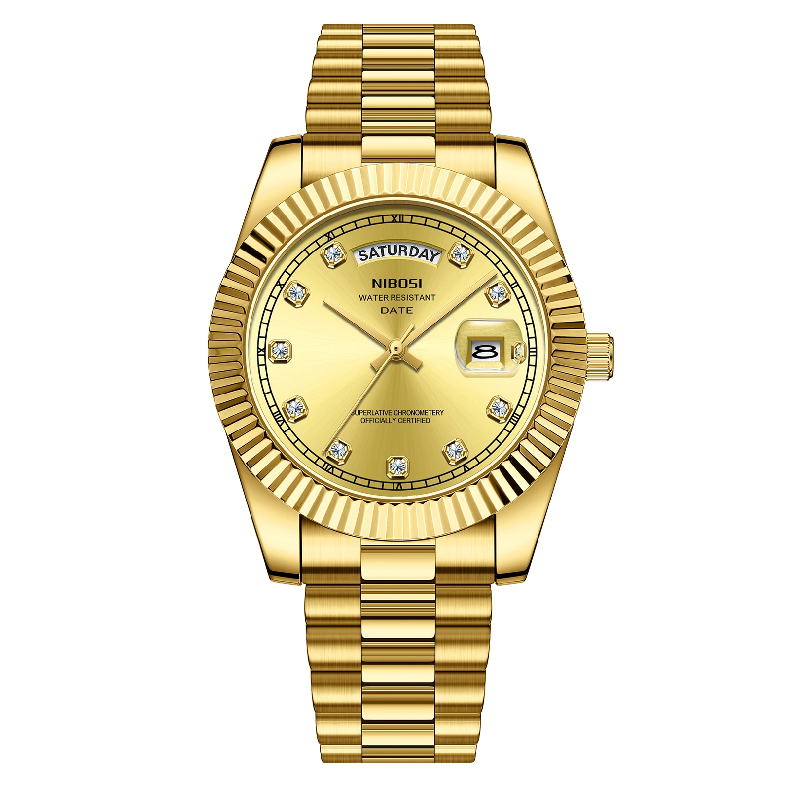 NIBOSI Orologio Da Polso Uomo/Donna - Quadrante Nero Con Cristalli E Numeri Romani, Cassa Bicolore Oro/Argento, Giorno-Data - 3