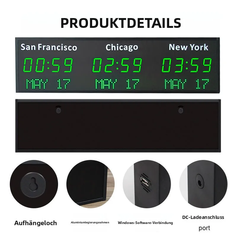 CHEETIE CP035 LED Digitaluhr Weltzeit-Anzeige Zeitzonen-Uhr Mehrere  Zeitzonen-Uhr Mit Datumsanzeige