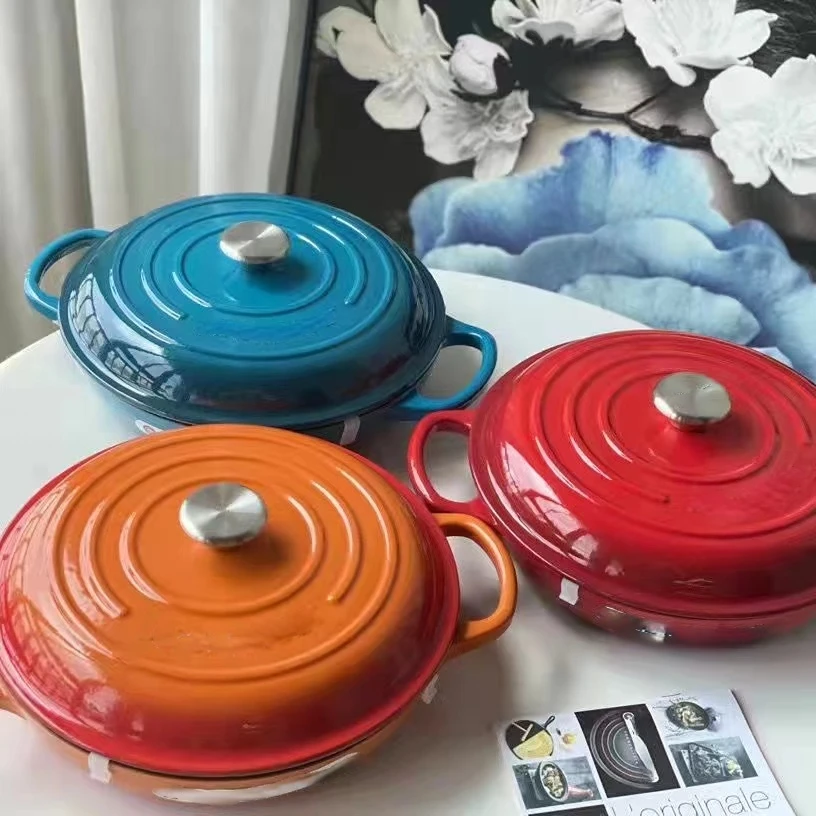 HAPPINESS Kitchen Shallow Dutch Oven Colored Enamel Cookware