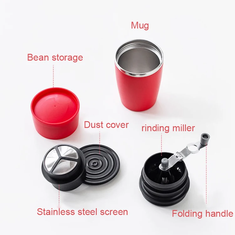 Portable All-In-One Pour Over Coffee Maker Adjustable Hand-mill Burr Grinder with Insulated Tumbler for Travel Camping Hiking