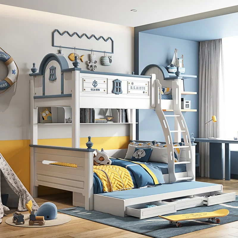 Luxury Wooden Children's Double Loft Bed Boys Bunk Bed