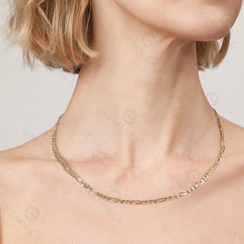 Gemnel 925 Sterling Silver 18k Gold Plated Large Gold Figaro Chain Necklace  Women