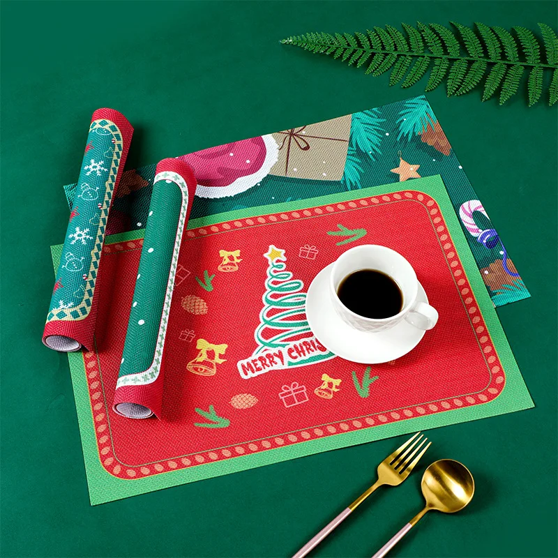 D83 Colorful Christmas Pvc Placemat Hotel Heat Anti Slip Resistant Pads