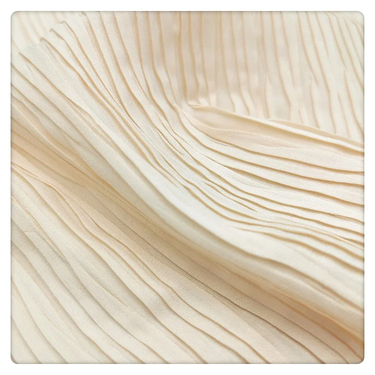 Customized Pleated Polyester CDC Crepe Fabric for Dress