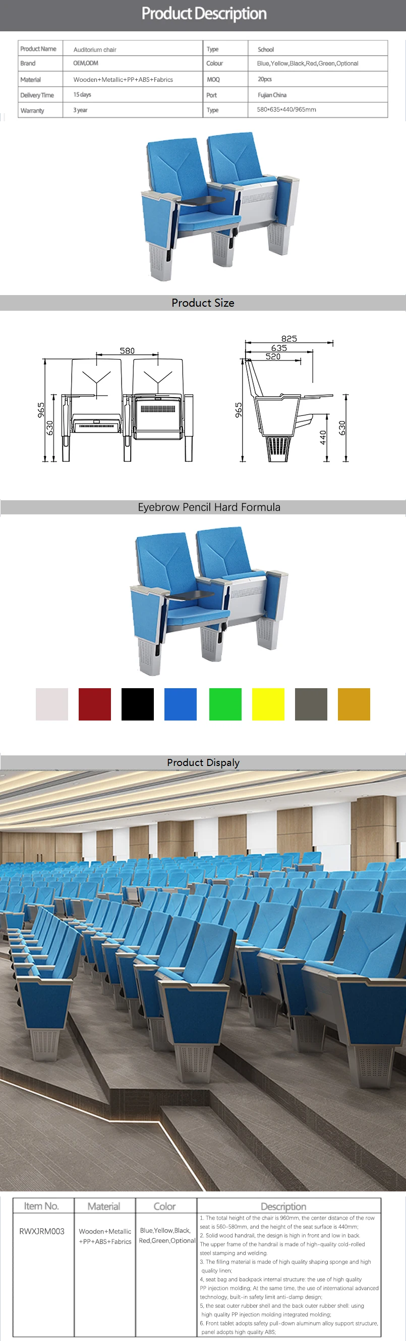 Luxury high quality sponge cushioned church auditorium cinema chair stackable chair