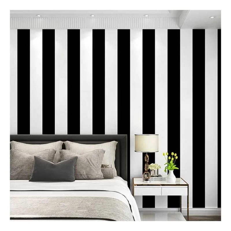 Modern Black And Grey Striped Vinyl Pvc Wall Paper Wallcovering ...