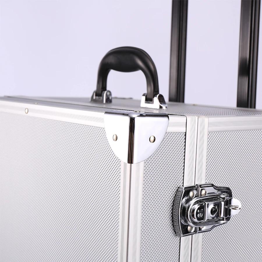 Aluminum Trolley case for Salesman with Drawers Aluminum Jewelry Cae with Trolley