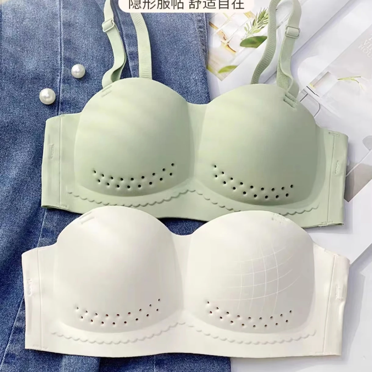 Strapless Anti Slip Hole Cup Lady Lingerie Large Chest Appears Smaller Anti  Glare Women's Bra for Summer