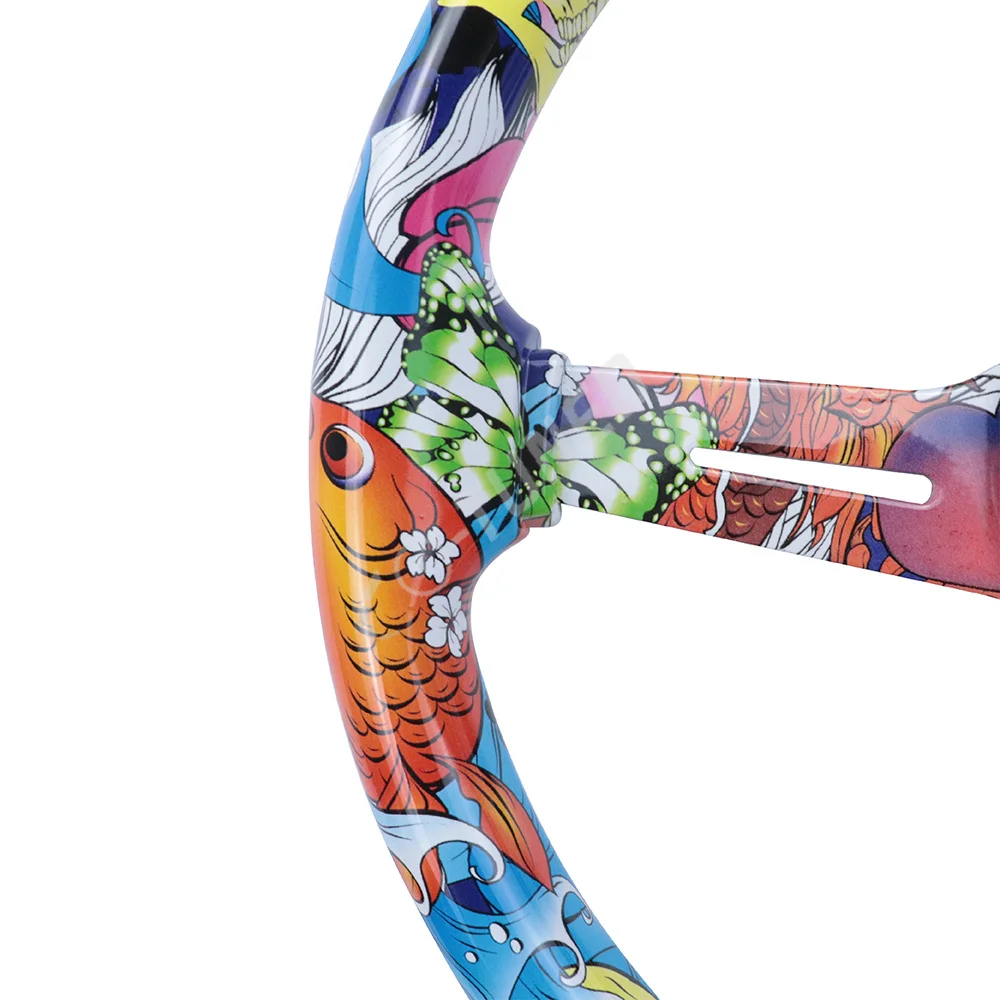 JDM Round Graffiti Cartoon Pattern Steering Wheel Sport Game Steering Wheel Racing Water Transfer Steering Wheel